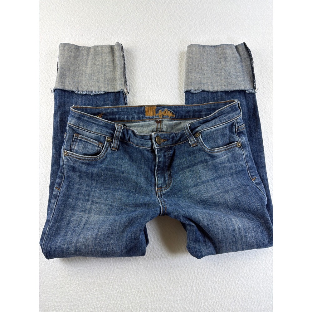 Kut from the Kloth Straight Leg Cuffed Raw Hem Jeans Medium Wash 6 KP688MA1R